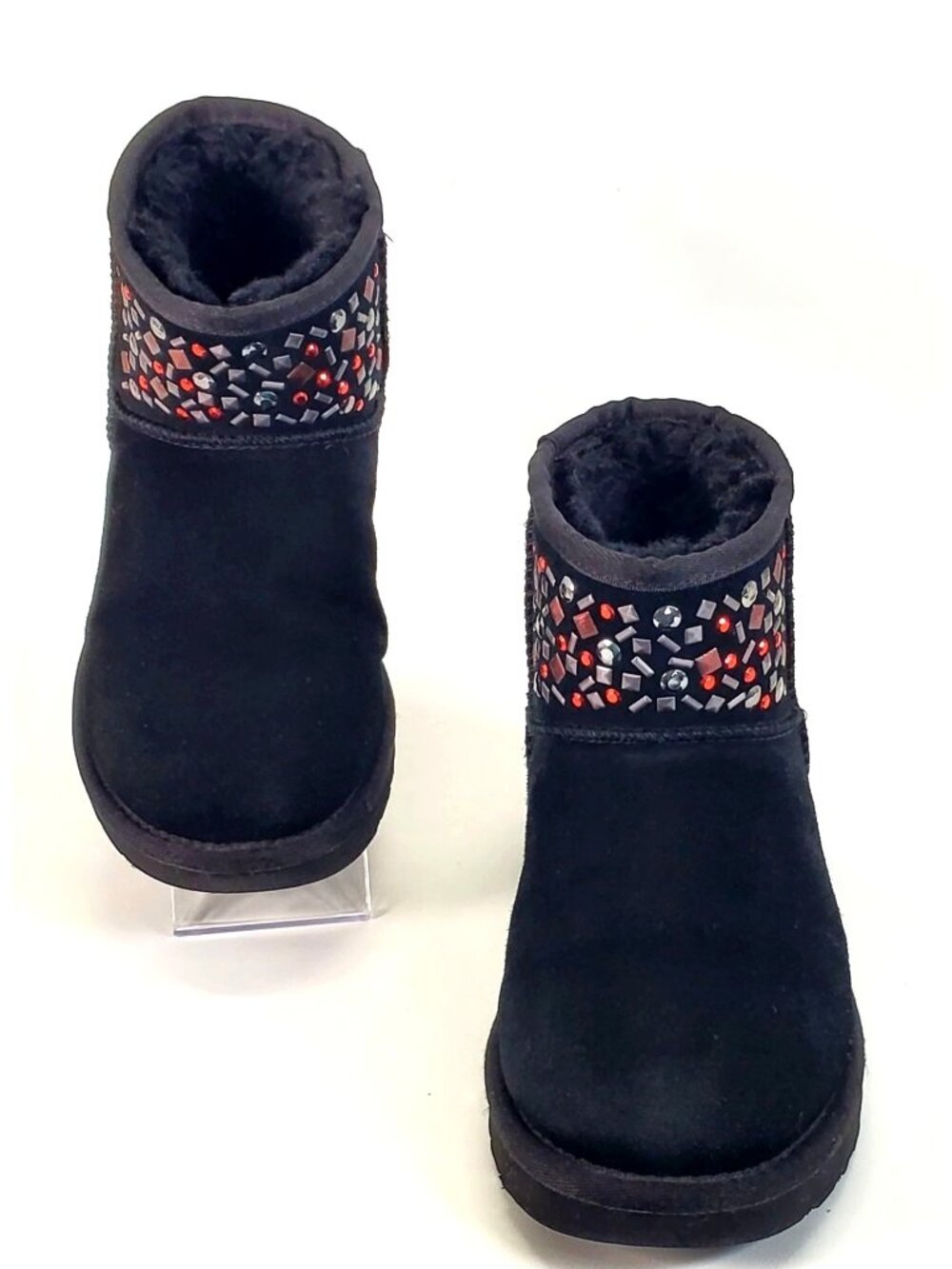 UGG Women's Black Suede Sheepskin Cristal Classic Mini II Stud Boots Size 5 1345 - Picture 4 of 14